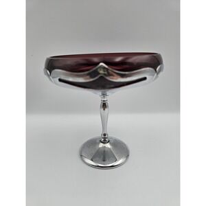 Farber Bros NYC Amethyst Glass Dish Chrome Pedestal Base Purple Art Deco Good